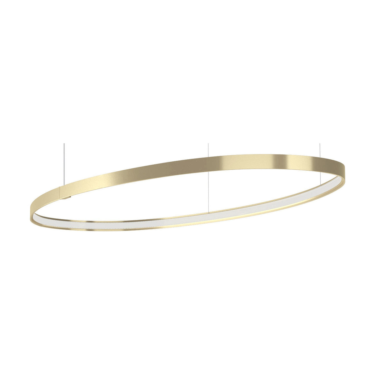 Zero Ellipse Aluminium Pendant Light in Brushed Champagne, a slim oval ring with inner white diffuser and integrated LED, shown at an angle on a plain white background.
