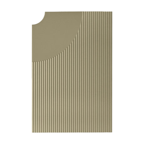 Arid Wall Light Tile in Textured Olive Grey, a rectangular aluminium panel with fine parallel fluting and a smooth curved cut-out, shown on a plain white background.