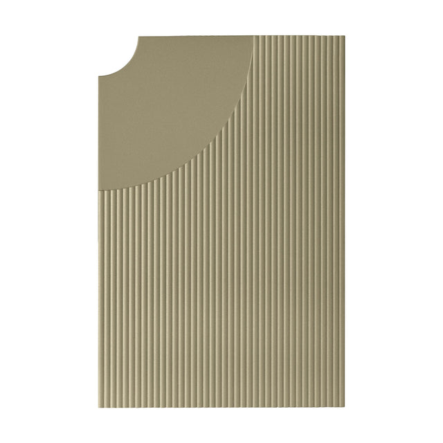 Arid Wall Light Tile in Textured Olive Grey, a rectangular aluminium panel with fine parallel fluting and a smooth curved cut-out, shown on a plain white background.