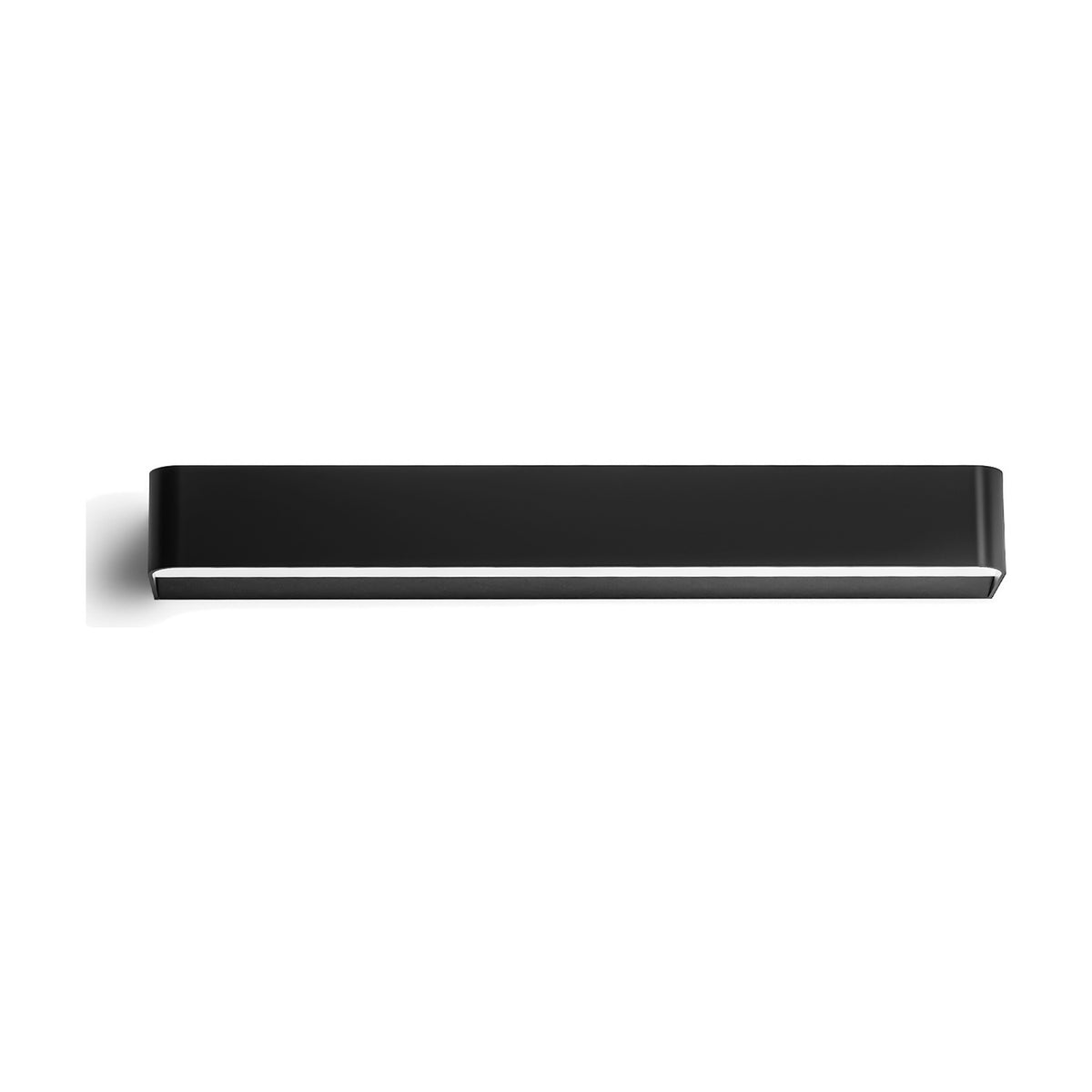 Toy R LED Wall Light 57.7cm in black, a slim rectangular bar with rounded ends and a bottom light strip, shown on a plain white background.