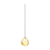 Murané Glass Sphere LED Pendant Light, 10cm amber glass globe with rippled texture on a long cable, Brushed Champagne cap, shown on a plain white background.