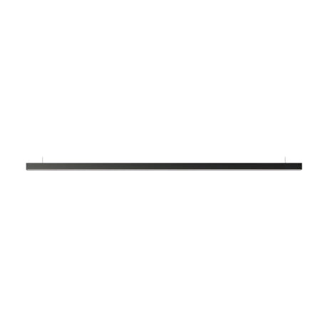 Brooklyn Line Aluminium Linear LED Pendant Light, 202cm black slim bar suspended on two fine wires, shown against a plain white background.