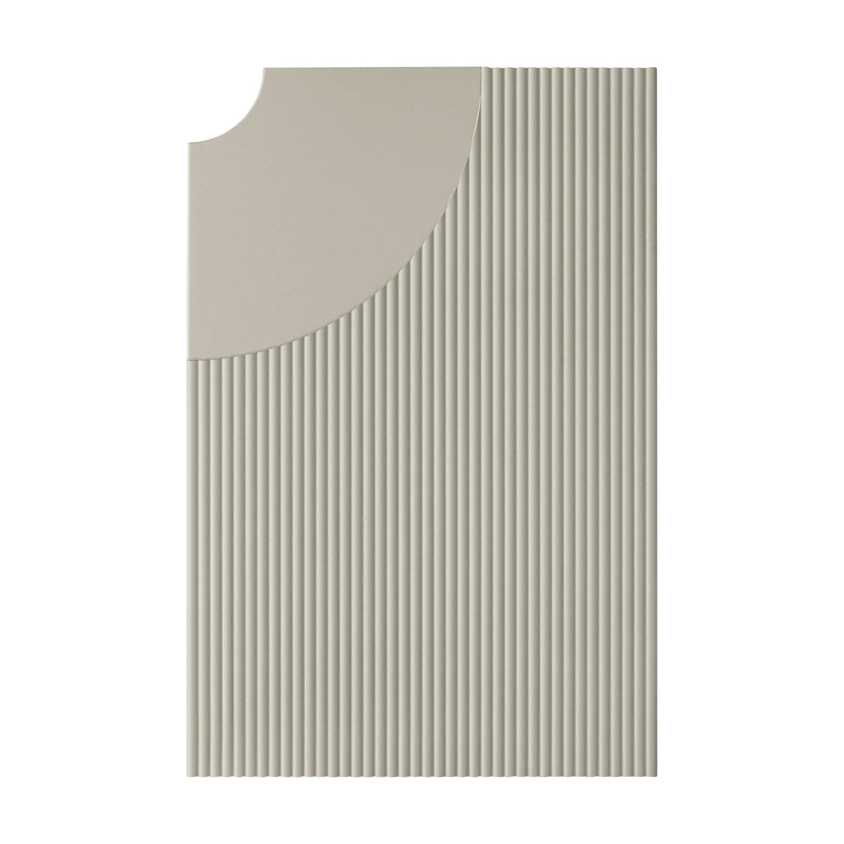 Arid Wall Light Tile in Textured Pebble Grey, an aluminium panel with fine vertical fluting and a smooth curved cutout, shown against a plain white background.