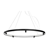 Arena Aluminium Ring LED Pendant Light 194cm in black, a slim circular band with integrated inner LED strip and small cylindrical spotlights, hung on fine wires against a plain white background.
