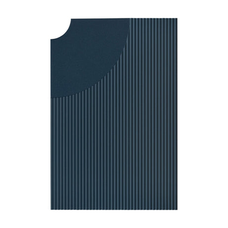 Arid Wall Light Tile in Textured Grey Blue, a rectangular aluminium panel with fine vertical fluting and a smooth curved cutout at one corner, shown on a plain white background.