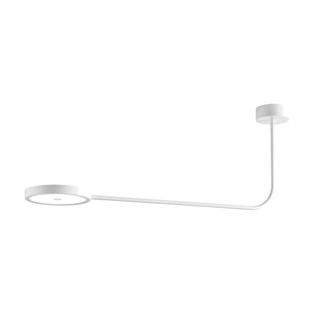 Dip LED Ceiling Light in Textured Soft White, with a round ceiling plate and slim bent arm extending to a flat circular light head, shown against a plain white background.