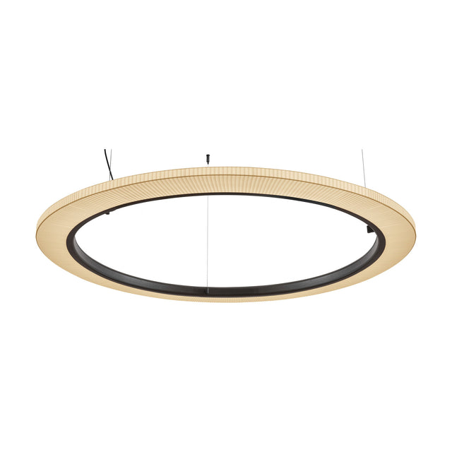 Roda S/150 Ribbon Ring LED pendant light, a large cream pleated ring shade with dark inner edge, suspended on fine wires against a plain white background.