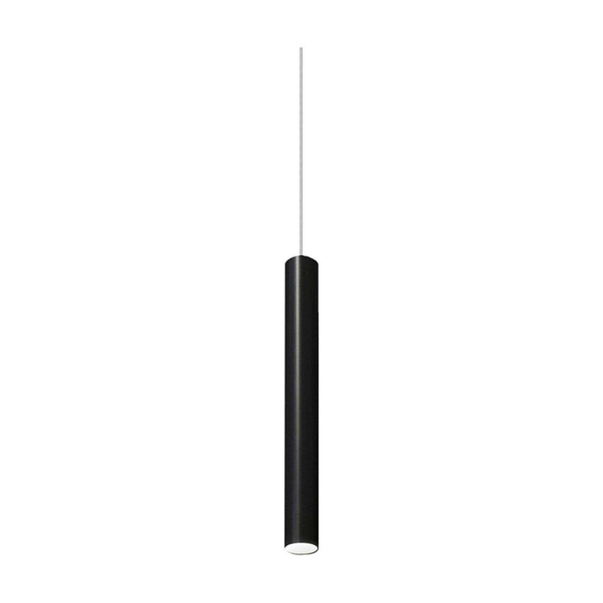 To-Be Aluminium Tube LED Pendant Light in matt black, slim cylindrical design with base-mounted light source, on a plain white background.