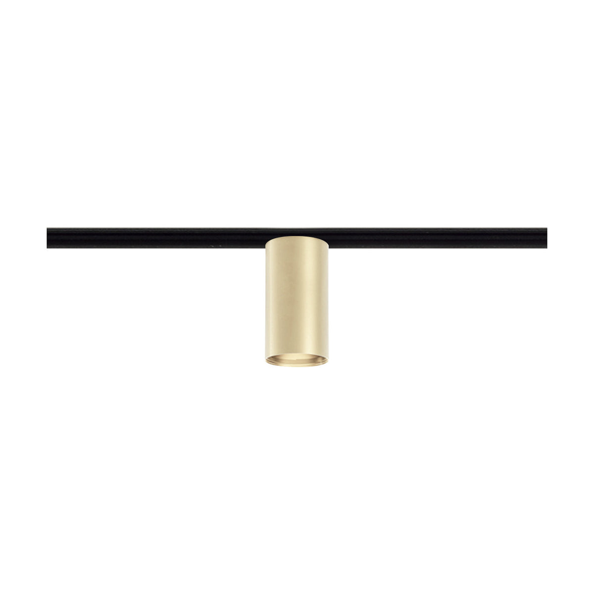 432 Ways Street cylinder track ceiling light in Brushed Champagne, a slim cylindrical spotlight mounted on a black track, shown on a plain white background.