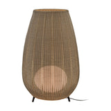 Amphora 03 Woven LED Outdoor Floor Lamp in beige, a tall vase-shaped fixture with woven fibre body, tapered top, and three short legs, shown on a plain white background.