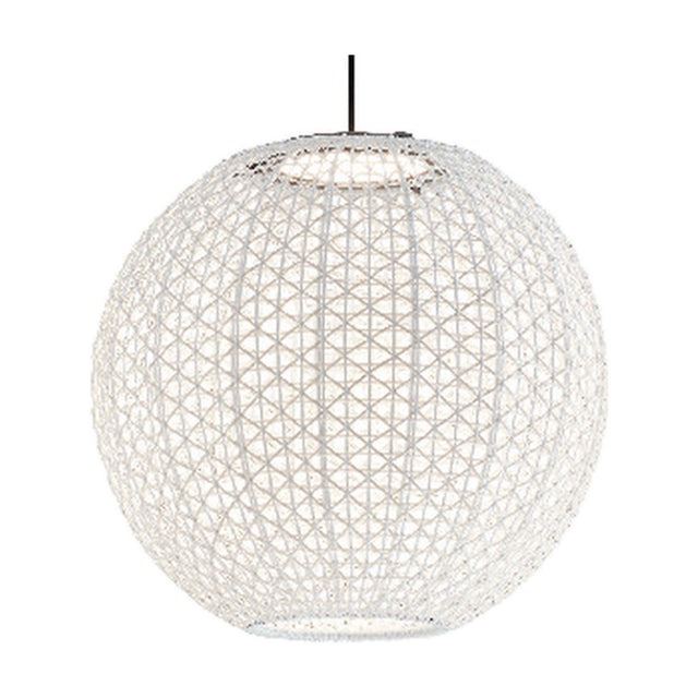 Nans Sphere S/60 Outrack pendant light, a round open-weave beige shade on a black suspension cord, shown against a plain white background.