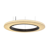 Roda S/90 Ribbon Ring LED pendant light, a large circular fixture with a cream pleated translucent shade and dark inner ring, suspended on thin cables against a plain white background.