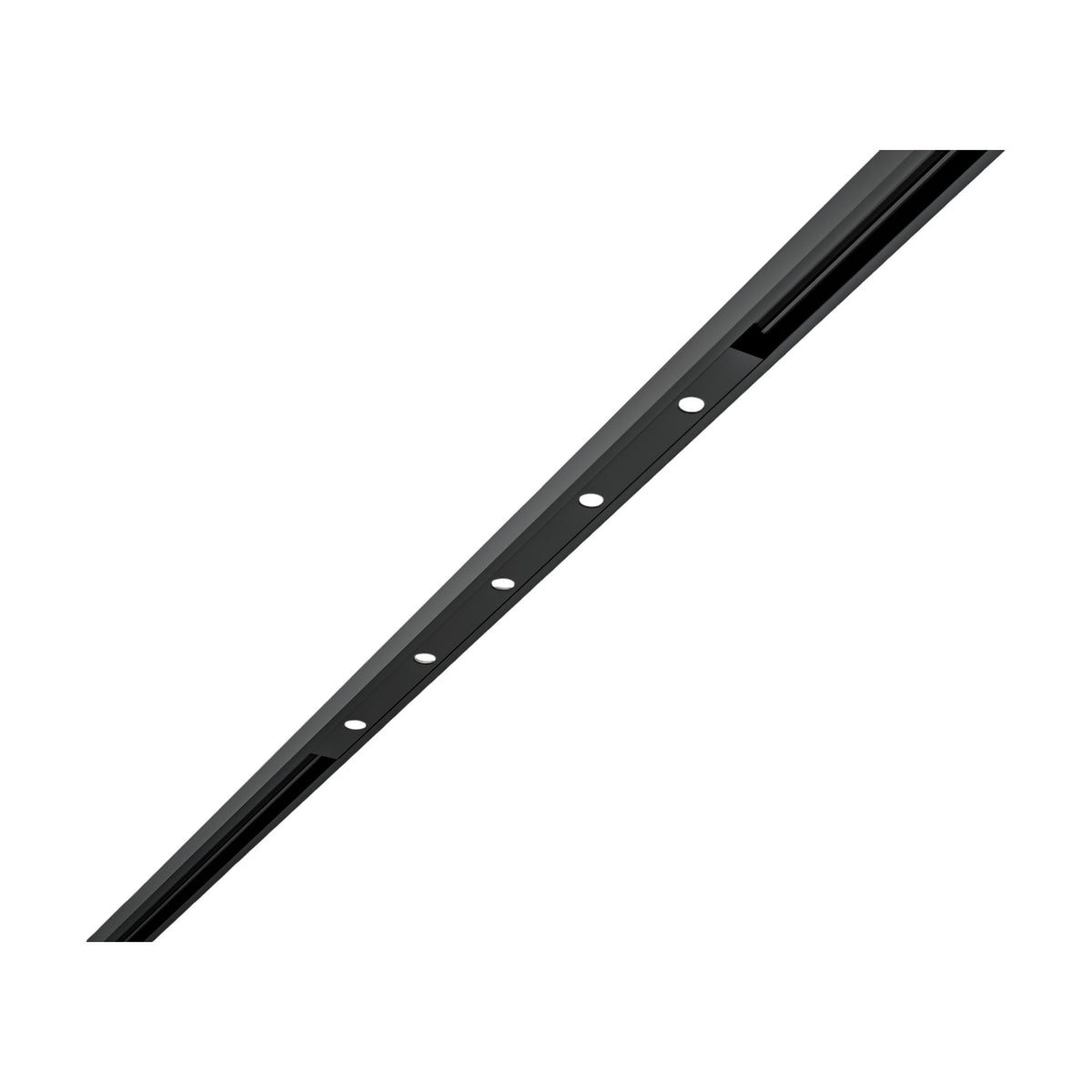 Street Spot linear LED track spotlight in black, a slim bar with a row of small round light openings, shown diagonally on a white background.