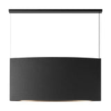 Noren S/151.2 LED pendant light with a long curved dark grey fabric panel suspended on two thin cables from a slim black ceiling canopy, shown on a plain white background.