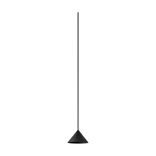 Rendez-vous Cone LED pendant light with a small matt black cone shade on a long fine cable, integrated LED, shown against a plain white background.