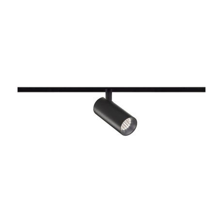 Street 3 Aluminium LED track spotlight in matte black, a single cylindrical head on a short stem mounted on a black track, shown against a plain white background.