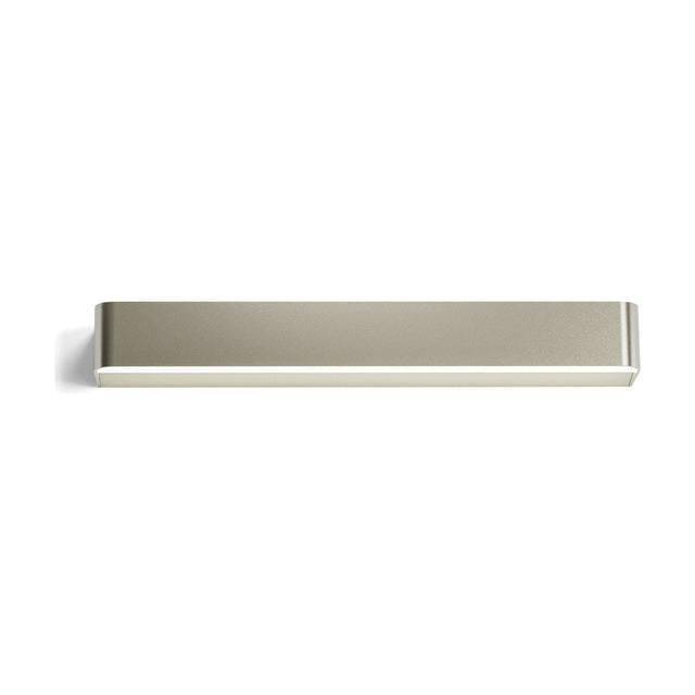 Toy R LED Wall Light, 57.7cm, a slim rectangular bar with rounded ends in Brushed Titanium finish, integrated LED strip along the lower edge, shown on a plain white background.