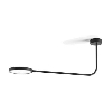 Dip Disc LED ceiling light in matt black, with a round canopy and bent arm extending sideways to a flat 25cm disc head, shown on a plain white background.