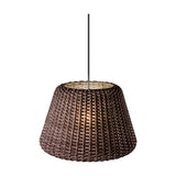 Ralph Woven Outdoor Pendant Light, 50cm tapered woven shade in Metallic Brown finish with black cord and round canopy, E27 fitting, shown on a plain white background.