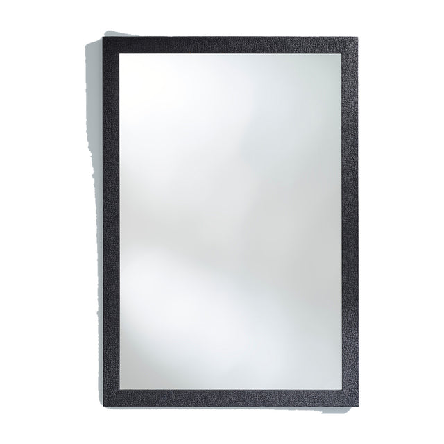 Rectangular wall mirror in a wooden frame with a charred black crackled surface, seen straight on against a plain background.