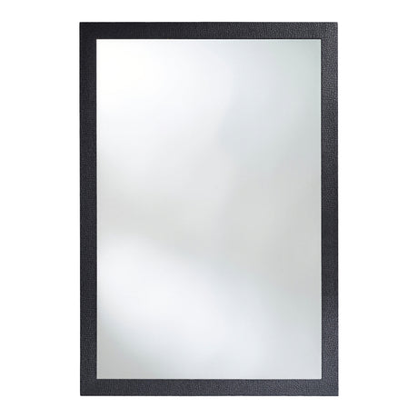 Kyo rectangular wall mirror with a charred black wood frame showing a raised textured grain, set against a plain white background.