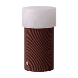 Rizzo LED Alabaster Rechargeable Table Lamp in Cork, with a round white alabaster top and a spiral-ribbed brown base, shown on a plain white background.