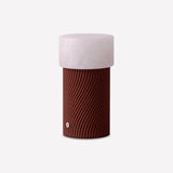 Rizzo LED Alabaster Rechargeable Table Lamp in Cork, with a round white alabaster top and spiral-ribbed wood-effect base, shown on a plain light background.