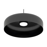 Rea Dome Pendant Light in matt black aluminium, a wide shallow dome with a central GX53 lamp opening, hung on a black cable, shown on a plain white background.