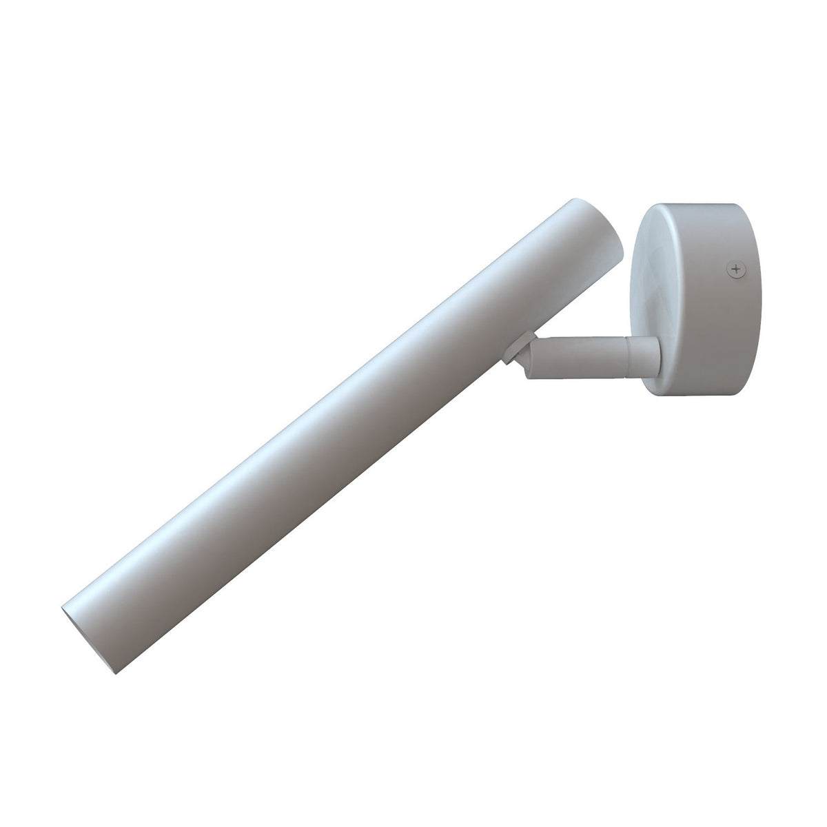 Rui LED adjustable wall light in matt white, featuring a slim cylindrical reading light tube on a pivoting arm attached to a round wall base, shown on a plain white background.