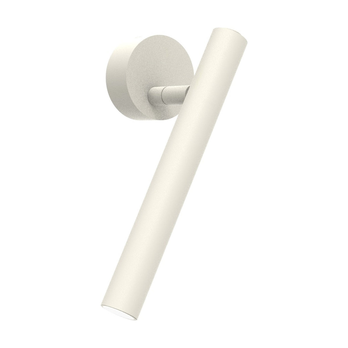 Rui LED Adjustable Wall Light with Reading Light in matt white, showing a round wall base with a slim pivoting cylindrical tube, set against a plain white background.