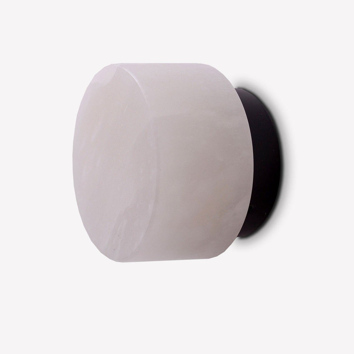 Rock LED Alabaster Drum Flush Wall & Ceiling Light, IP44, with a rounded alabaster shade on a black aluminium base, shown on a plain white background.