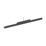 Rudi LED DALI Dimmable Linear Pendant Light in matt black, a slim staggered iron bar with natural wood end caps, shown against a plain white background.