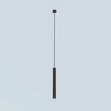 Rose Cylinder Pendant Light in matt black, a slim cylinder shade on a long textile cable with ceiling canopy, GU10 fitting, shown on a plain light background.