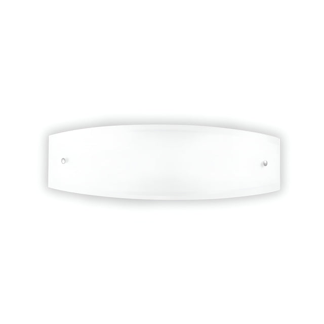 A minimalist, rectangular piece of modern lighting, the Zircon 2 Light Wall Light in chrome, features two small fasteners on each side and is mounted against a white background.