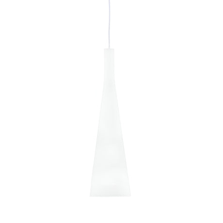 The Albedo 1 Light Pendant - White, with its minimalistic cone shape and elegant white cord, is a perfect embodiment of minimalist design, effortlessly enhancing Scandinavian-inspired interiors against a plain white background.