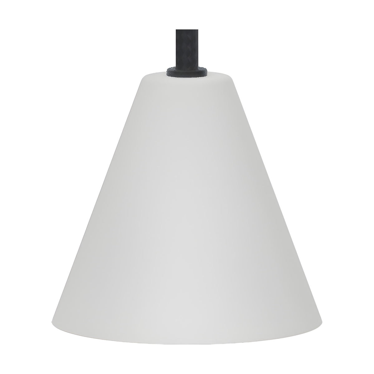 Rimini LED Cone DALI Dimmable Pendant Light in matt white, conical iron shade with black fitting, shown on a plain white background.