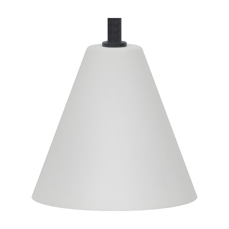 Rimini LED Cone DALI Dimmable Pendant Light in matt white, conical iron shade with black fitting, shown on a plain white background.