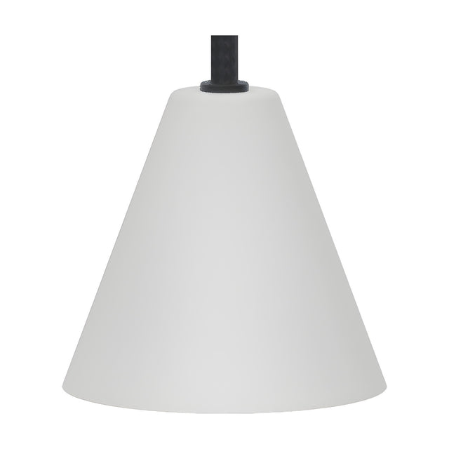 Rimini LED Cone DALI Dimmable Pendant Light in matt white, conical iron shade with black fitting, shown on a plain white background.