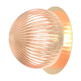 Roi Disc Flush Wall & Ceiling Light with a ribbed smoky fumé glass dome on a polished brass disc, shown lit on a plain white background.