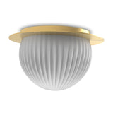 Roi Disc Ribbed Opal Flush Light in polished brass with a ribbed white opal glass dome, shown on a plain white background.