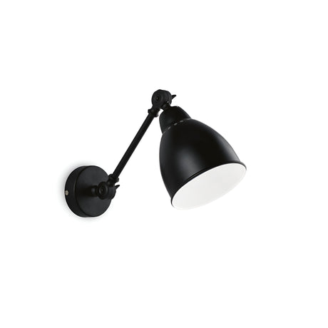 Simply Wall Light - Black: This sleek wall lamp features a black adjustable design with a round shade and swivel arm, mounted on a circular base. Ideal for modern interiors, it is showcased against a plain white background.