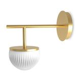 Roi Single Arm Ribbed Opal Glass Dome Wall Light in gold, featuring a round backplate, straight arm, and half-dome ribbed white glass shade, shown on a plain white background.