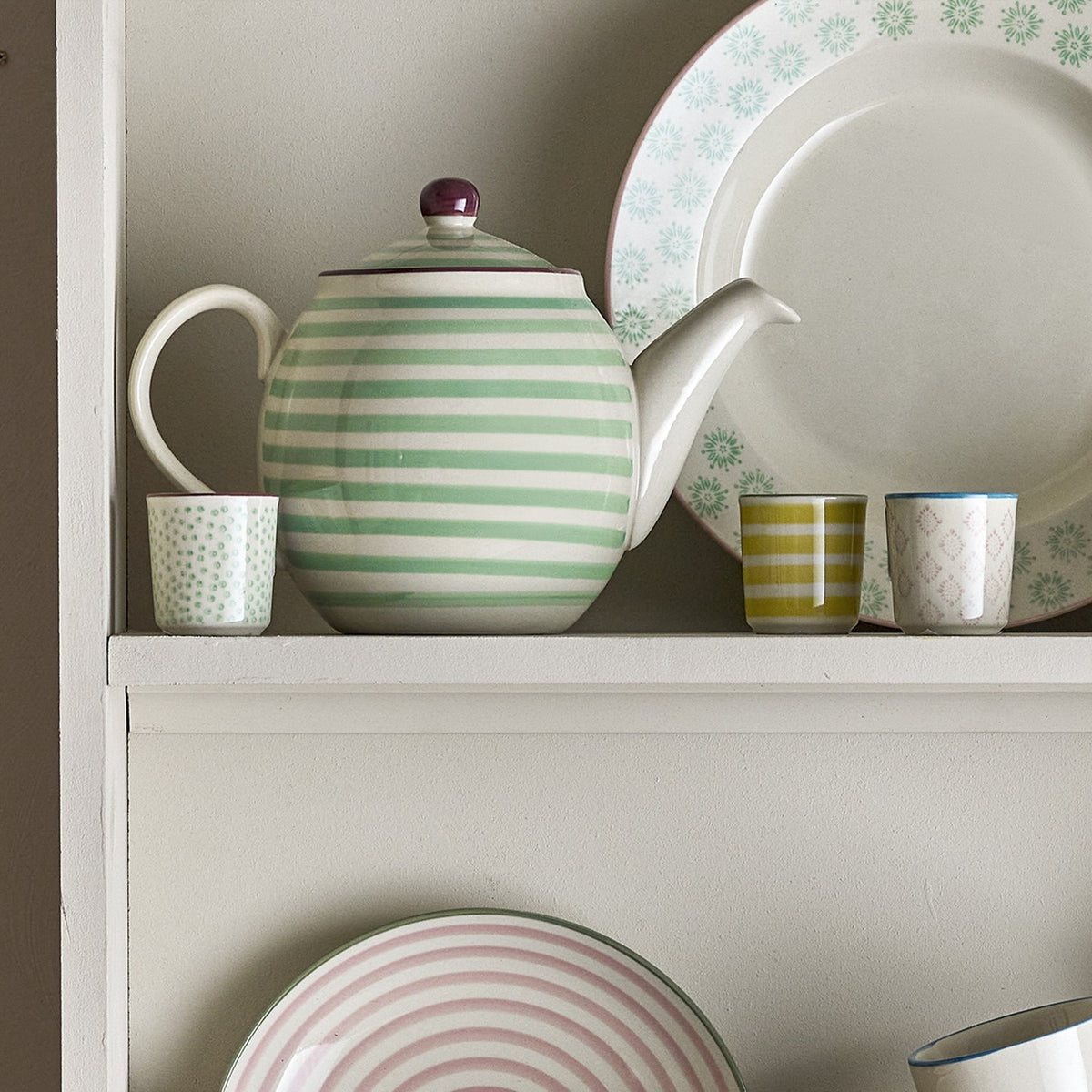 Patrizia Striped Stoneware Teapot 900ml - Green