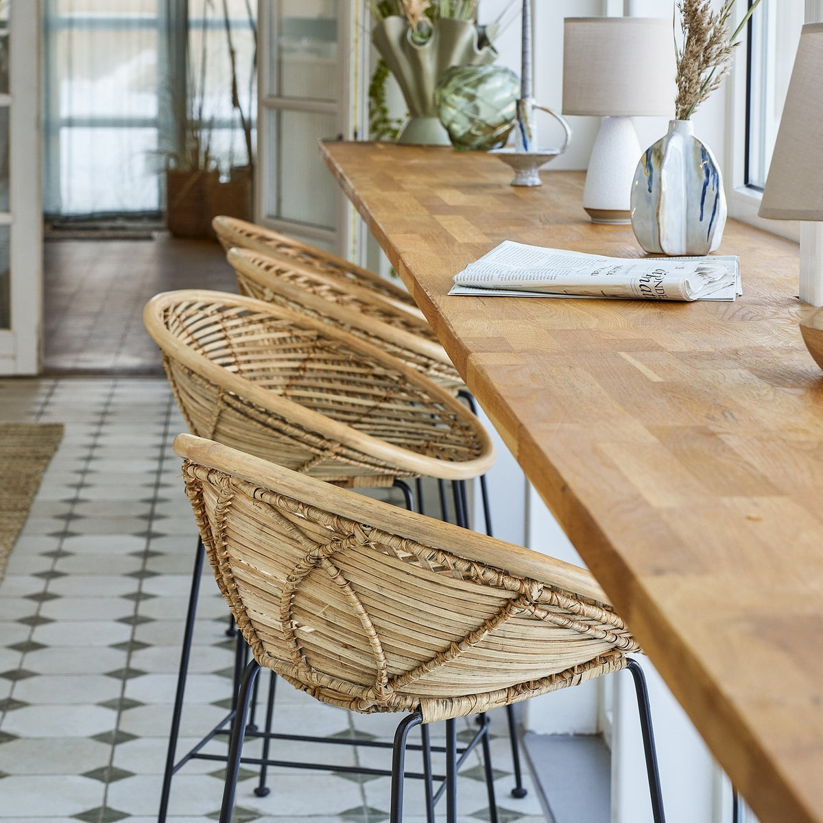 Yonne Rattan Bar Chair - Beige