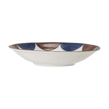 Camellia Porcelain Deep Plate in white with a rustic blue and brown semicircle pattern around the rim, shown side-on against a plain white background.