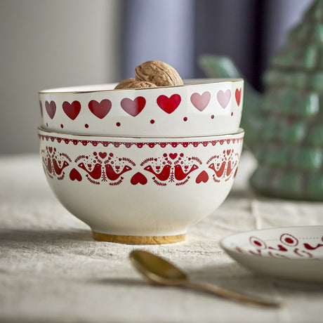 Jolly Heart Stoneware Christmas Bowls 14cm Set of 2 - Cream