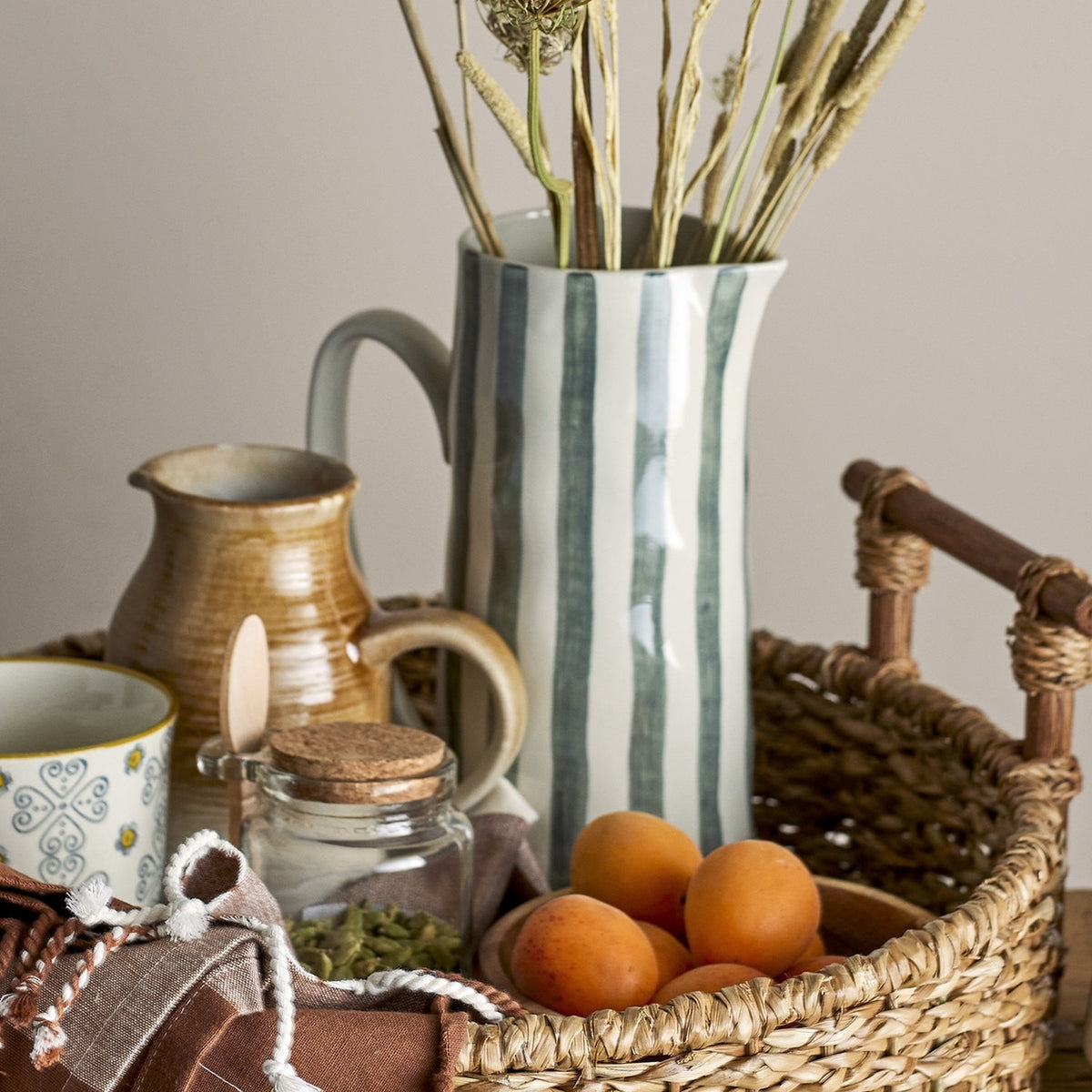 Begonia Striped Stoneware Jug 1300ml - Green