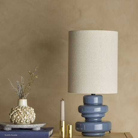 Fabiola Glass Table Lamp with Linen Shade - Blue