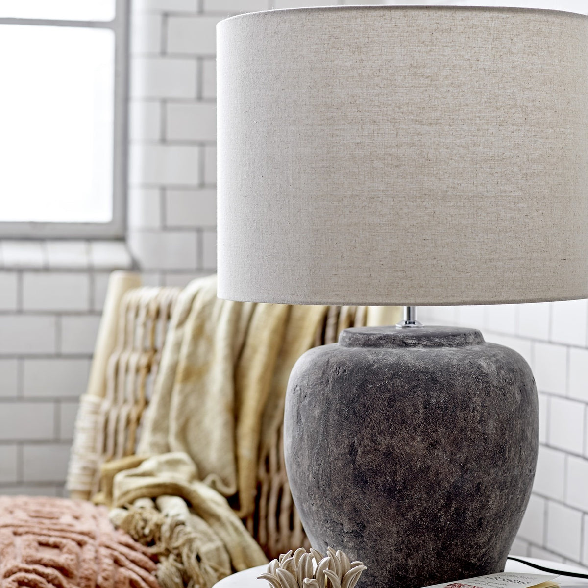 Isabelle Stoneware Table Lamp with Linen Shade - Grey
