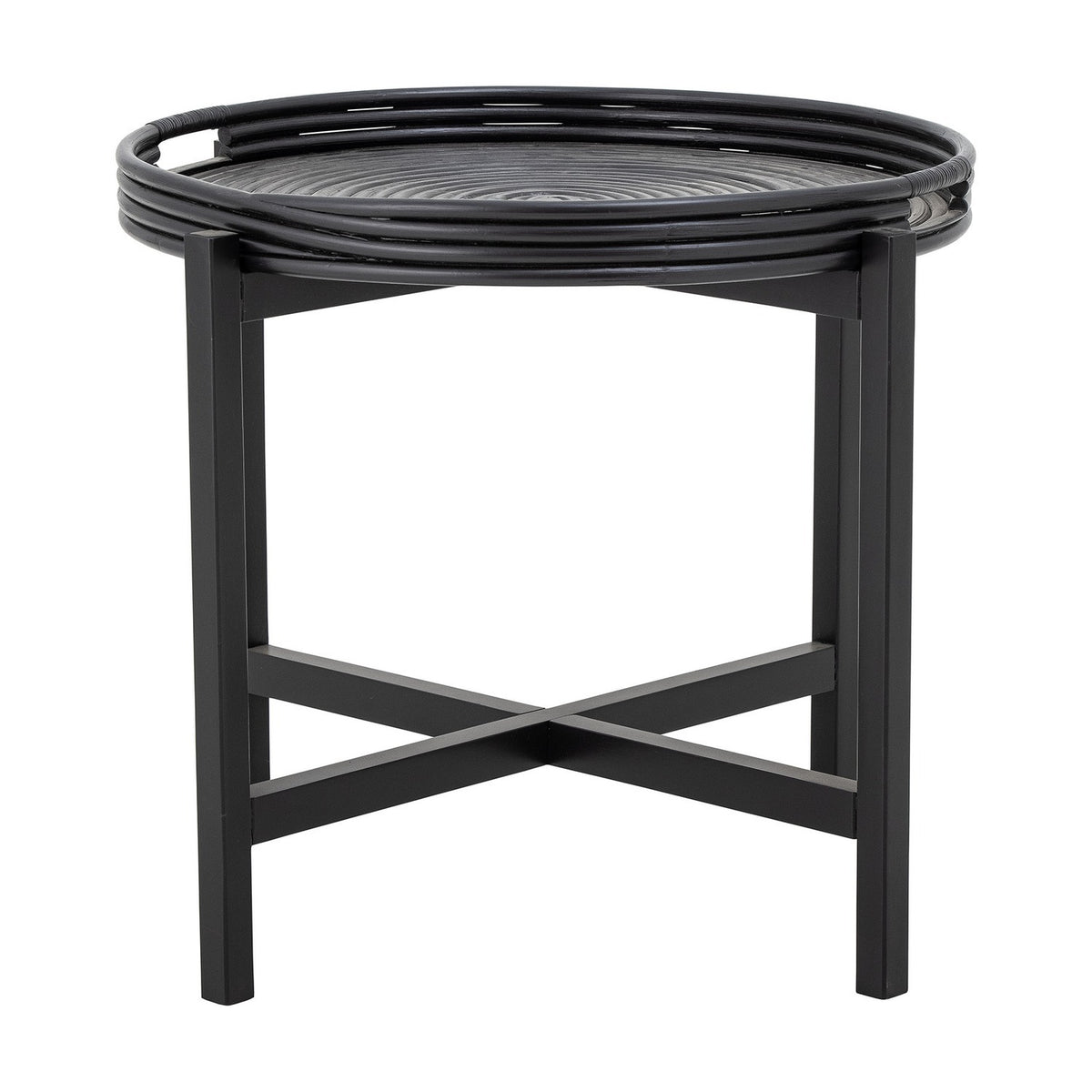 Milli Round Rattan Tray Table - Black